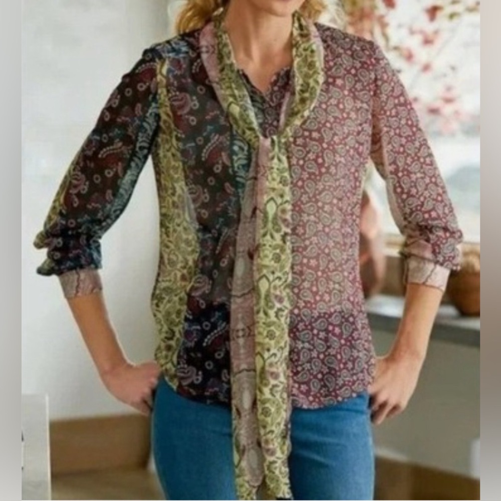 Soft Surroundings Chiffon Sheer Patchwork Blouse … - image 1
